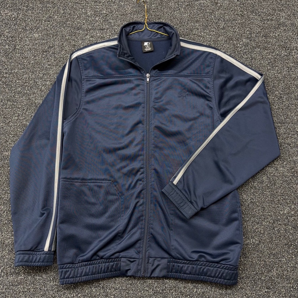 Starter Mens Track Jacket‎ Navy Blue White Stripe Full Zip Mock Neck Size M